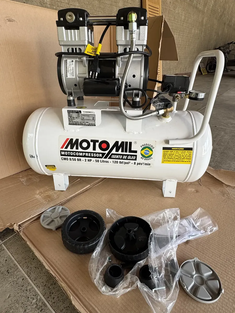 compressor sem óleo silencioso foto real motomil 50l 2hp isento de óleo silencioso