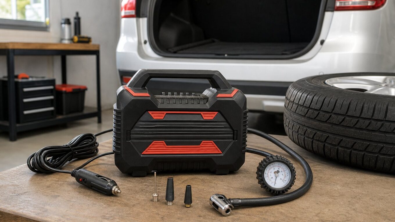 Compressor de ar portátil Tramontina 12V para calibrar pneu de carro